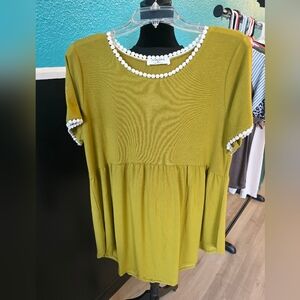 Mustard Peplum Top with White Beaded Trim